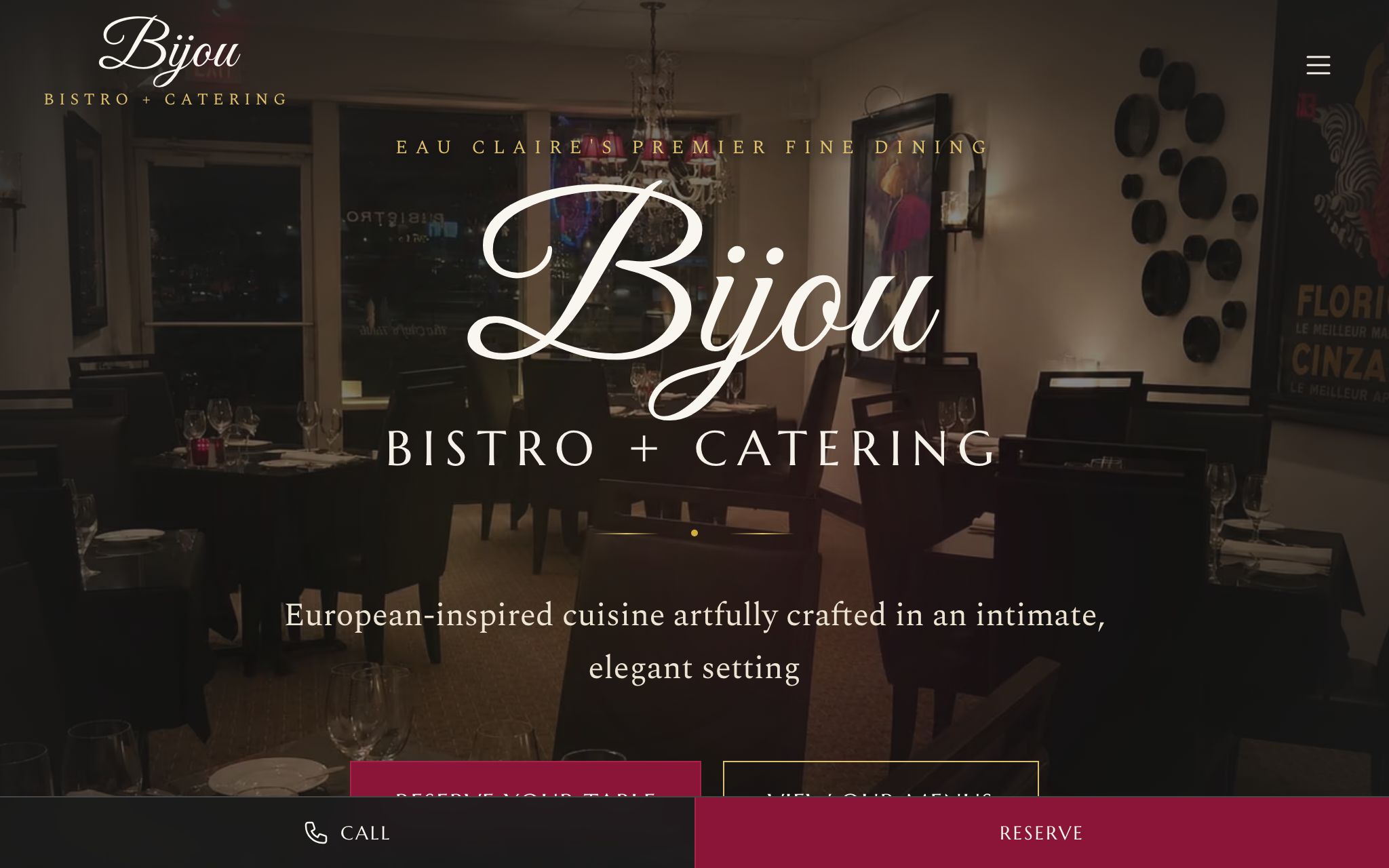 Homepage of the Bijou Bistro website